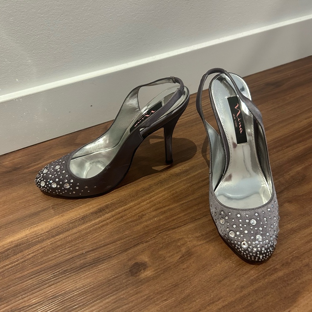 Nina Silver Embellished Slingback Heels